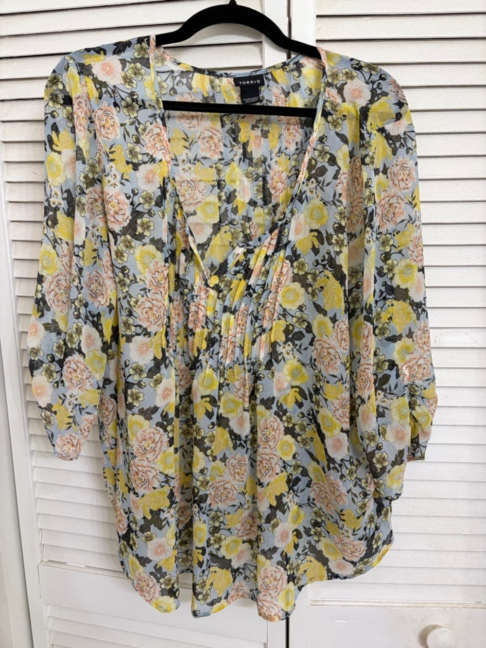 Torrid Floral Blouse - Yellow and Pink - Picture 3 of 4